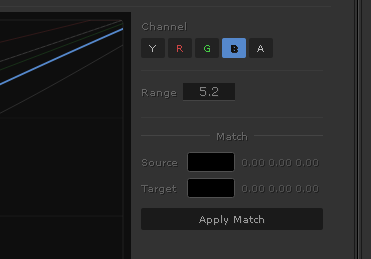 Match Color: sampling a source color (left) and target color (right) to auto-generate curves.