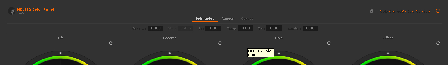 The parameter bar showing Contrast, Pivot, Saturation, LumMix, Temperature, and Tint.